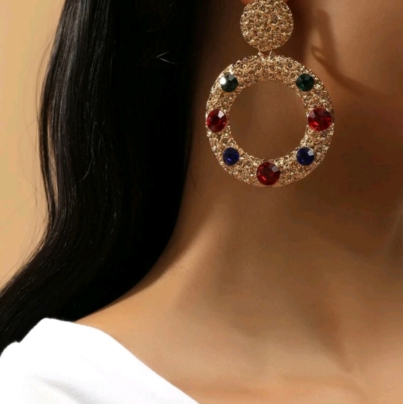 Round rhinestone earrings - Picture 5 of 6